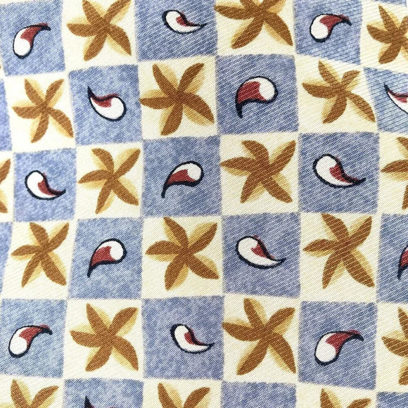 Perry Ellis Silk Neck Tie, Blue & Gold, Starfish Paisley Pattern, Made in USA - Picture 4 of 5